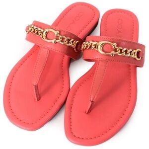 Coach Red and Gold Sandals with Chain Detail